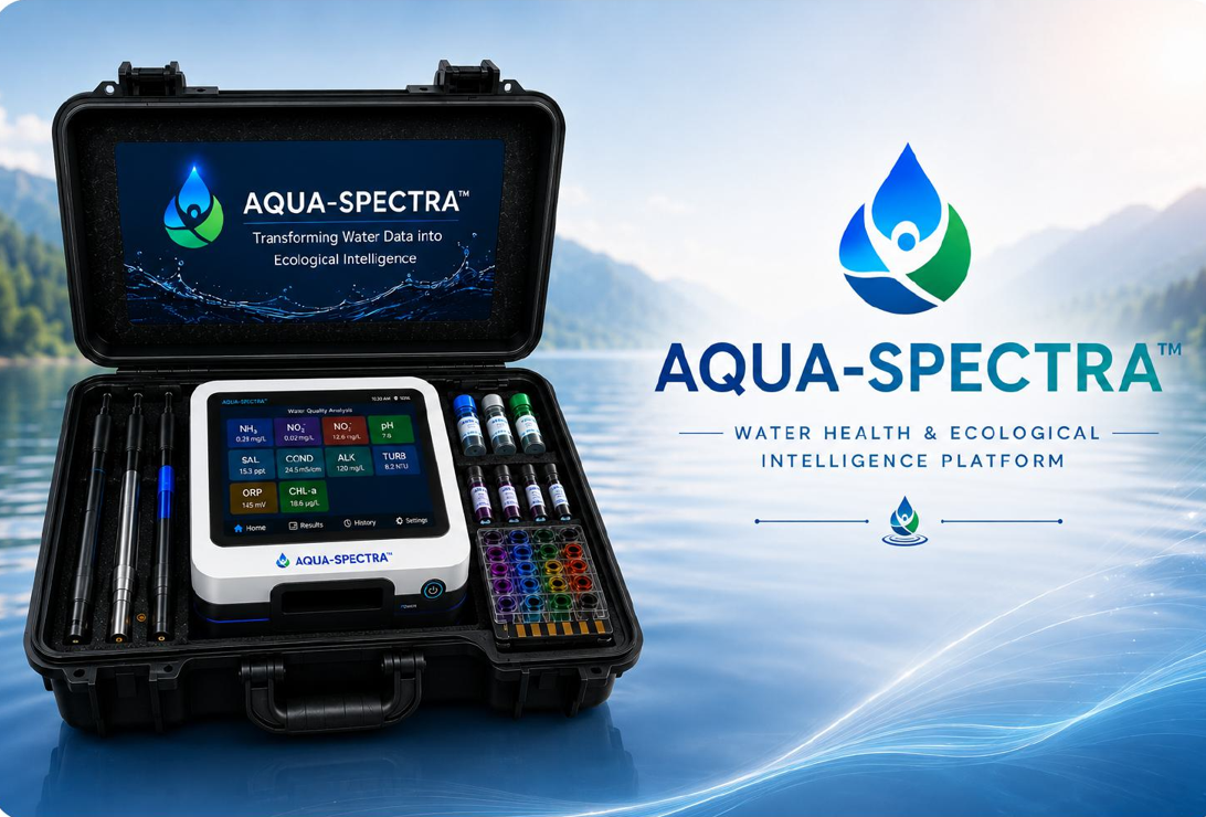 Aqua-Spectra portable biosensing field kit with probes, reagent vials and analysis console